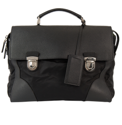 Saffiano Tessuto Top Handle Briefcase, Nylon/Leather, Black, 7D, 2*